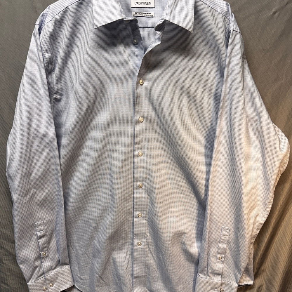 Calvin Klein Blue Stretch Cotton Button Down Dress Shirt Men’s